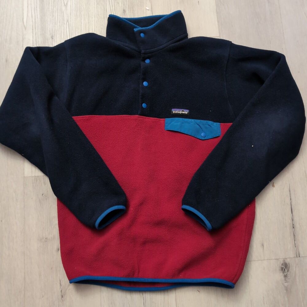 Patagonia Synchilla Snap T Fleece Pullover Mens Small Red/Blue Long Sleeve